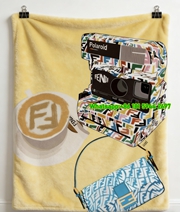 Fendi Multicolor FF Monogram Polaroid & Coffee Art Flannel Throw Blanket IMG_9587